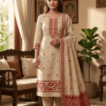 Elegant Jamdani Cotton Suit with Dupatta & Cotton Bottom - Premium 3 Piece Set