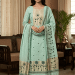 Elegant Jamdani Cotton Suit with Dupatta & Cotton Bottom - Premium 3 Piece Set