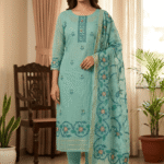 Elegant Jamdani Cotton Suit with Dupatta & Cotton Bottom - Premium 3 Piece Set