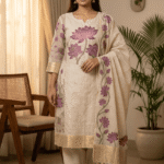 Elegant Jamdani Cotton Suit with Dupatta & Cotton Bottom - Premium 3 Piece Set
