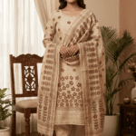 Elegant Jamdani Cotton Suit with Dupatta & Cotton Bottom - Premium 3 Piece Set