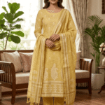 Elegant Jamdani Cotton Suit with Dupatta & Cotton Bottom - Premium 3 Piece Set