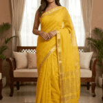 Premium Leeba Cotton Saree with Floral Print & Tassel Pallu
