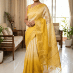 Premium Leeba Cotton Saree with Floral Print & Tassel Pallu